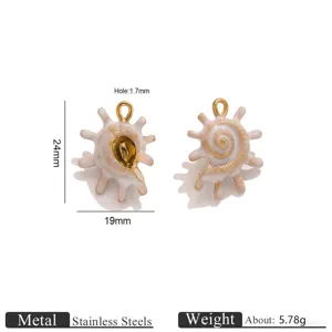 Stainless steel shell pendant, enamel conch charm DIY jewelry accessory for necklace making.