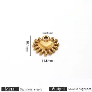 Vintage textured stainless steel heart pendant detail view showing precise size dimensions.