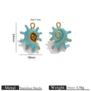 Stainless Steel Blue Conch Pendant Ocean Style Drip Oil Charm for DIY Jewelry Making