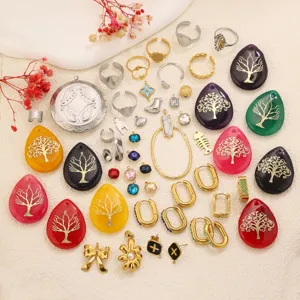Pendentifs Arbre De Vie En Acier Inoxydable Bagues Boucles D'Oreilles Géométriques Coeur Oeil Croix Accessoires De Fabrication De Bijoux DIY