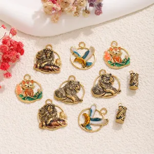 Colgantes de Animales de Acero Inoxidable 304 Vintage Esmalte Relieve León Tigre Águila para Accesorios de Joyería DIY Dijes