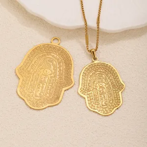 Goldene Hamsa Hand Halskette Böser Blick Titanstahl Anhänger religiöser Amulett Schmuck Alltag