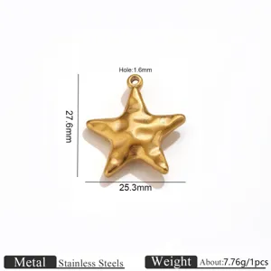 Stainless Steel Textured Star Pendant DIY Jewelry Accessory Gold Star Charm 27.6mm