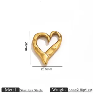 Stainless steel irregular heart pendant detail, retro textured charm, 28x23.5mm DIY jewelry.