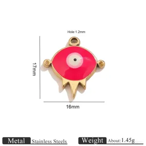 Stainless steel evil eye charm pendant DIY jewelry making component 17x16mm gold pink