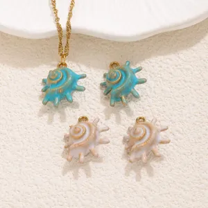 Stainless steel ocean conch oil drop pendant charm, perfect for DIY handmade necklaces.