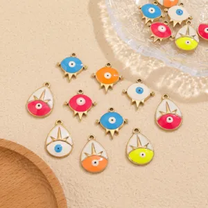 Colorful enamel evil eye teardrop metal charms detail shot, DIY handmade jewelry accessories.