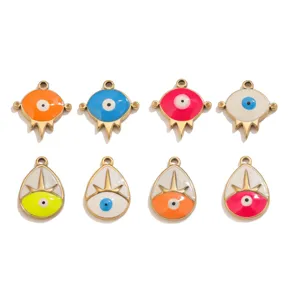 Colorful enamel evil eye teardrop metal pendants charm DIY handmade jewelry making necklace accessories