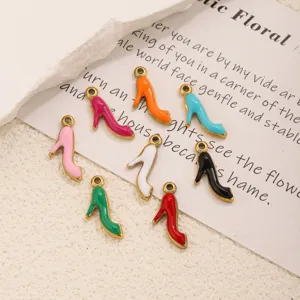 Stainless steel high heel shoe charms enamel stiletto pendants for DIY bracelet necklace jewelry making