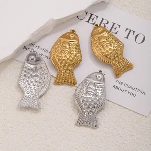 Stainless steel small fish pendants, vintage embossed koi charms for DIY necklace bracelets.