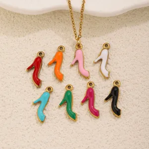 Stainless steel colorful enamel high heel charms pendant for DIY jewelry making necklace bracelet.