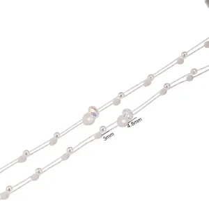 Chaîne de perles en acier inoxydable avec perles blanches et espaceurs de cristal DIY.