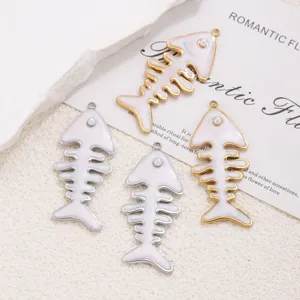 Edelstahl Perlmutt Emaille Fischgräten Anhänger DIY Handgemachte Schmuck Accessoires Detail