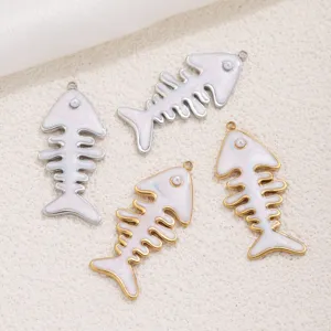 Edelstahl Emaillierter Fischgräten Anhänger DIY Halskette Schmuck Zubehör Großhandel