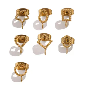 Stainless steel bead-edged geometric earring backs with loop, DIY jewelry making details.