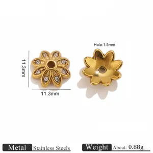 Edelstahl Blumen Perlenkappe Detail, 11.3mm Größe mit Strass Inlay und 1.5mm Loch.
