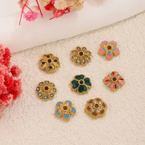 Edelstahl Blume Perlenkappen Zwischenperlen Emaille Strass Botanisch Floral Lose Perlen Für Handgemachte DIY Armband Schmuckherstellung Zubehör