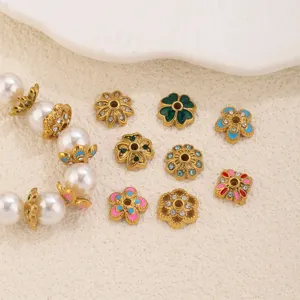 Edelstahl Emaillierte Blumen Perlenkappen und Strass Abstandshalter für DIY Schmuck.