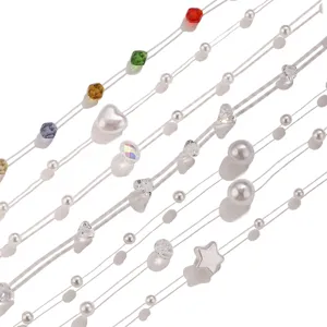 Chaînes de perles colorées en fil transparent en acier inoxydable avec perles et cristal DIY.