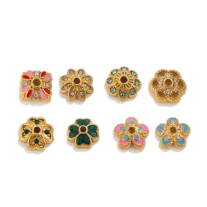 Vergoldete Edelstahl Emaille Blumen Zwischenperlen mit Strass, DIY Schmuck Accessoires.