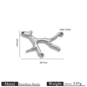 Stainless steel branch pendant connector DIY jewelry making metal charm 38.7mm part