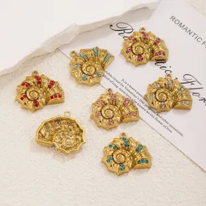Colgante de concha de acero inoxidable dorado con estrás de colores para joyería fina y.
