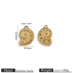 Gold stainless steel ammonite shell pendant charms for jewelry making DIY crafts 1pcs