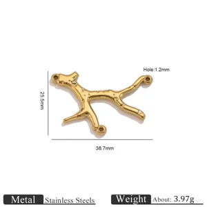 Stainless steel branch shape jewelry connector detail view with precise dimensions and weight.