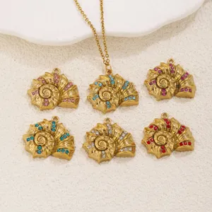 Acero inoxidable chapado en oro 18K colgante caracola estrás joyas accesorios DIY detalle