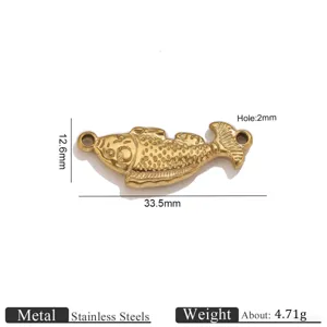 Stainless steel fish pendant DIY jewelry accessory charm, 33.5x12.6mm, 4.71g weight