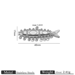 Stainless steel fish pendant charm connector for DIY jewelry making, 45x17mm crafting accessory.