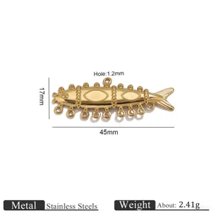 Stainless steel 18k gold plated fish multi-hole jewelry connector pendant detail view.