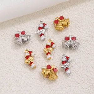 Stainless steel Christmas candy cane and bell charms for DIY jewelry making, enamel finish.