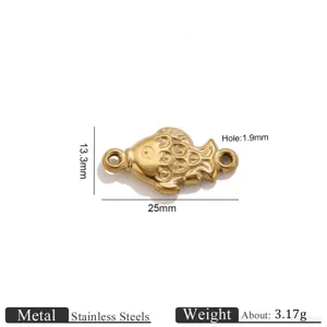 Stainless steel fish charm detail, golden metal connector pendant for DIY jewelry making.