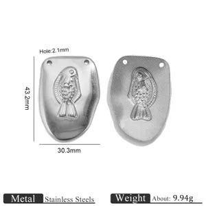 Stainless steel fish charm pendant for DIY jewelry making accessories 43.2x30.3mm size.