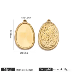 Stainless steel oval pendant detail, 31.6x20.5mm size with textured design for DIY jewelry.