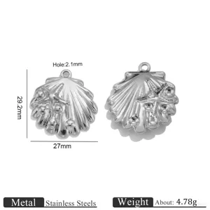 Stainless steel shell pendant detail view, 29.2x27mm DIY jewelry accessory for crafting.