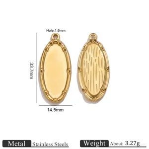 Stainless steel oval pendant jewelry blank DIY craft accessory size detail view.