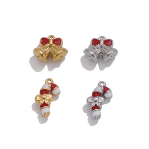 Stainless steel Christmas drop oil bell candy cane pendant DIY jewelry charms accessories set.