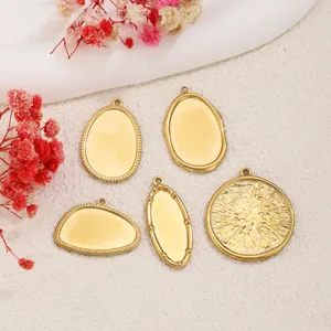 Stainless Steel Textured Oval Round Teardrop Pendant Blank Tray Cabochon Base Craft DIY Necklace Charms Handmade Jewelry Components