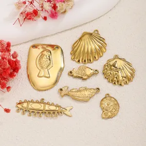 Stainless Steel Ocean Style Pendant 18K Gold Plated Marine Life Charms For DIY Jewelry Making Koi Fish Shell Conch Craft Accessories