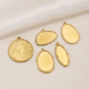 Stainless steel DIY jewelry pendants gold blank oval round bezel trays for handmade crafts necklaces