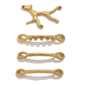 Gold stainless steel DIY jewelry findings set, branch pendant and link bars for crafting.