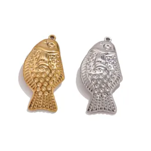 Stainless steel small fish pendants, vintage embossed koi charms for DIY jewelry making.