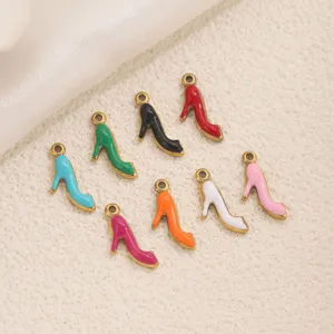 Stainless steel high heel charms colorful enamel stiletto pendants for DIY jewelry making
