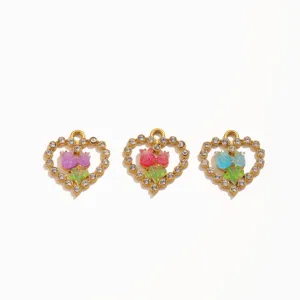 Stainless steel heart tulip pendants with rhinestones and enamel, perfect for DIY jewelry.