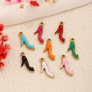 Stainless Steel High Heel Shoe Pendant Colorful Enamel Stiletto Charms For DIY Necklace Bracelet Making Drip Oil Jewelry Findings