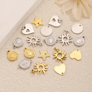 Stainless steel DIY jewelry charms including heart, star, sun and medal pendants for bracelets.