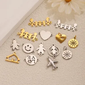 Pendentifs de bijoux DIY en acier inoxydable smiley cœur soleil avion pour colliers
