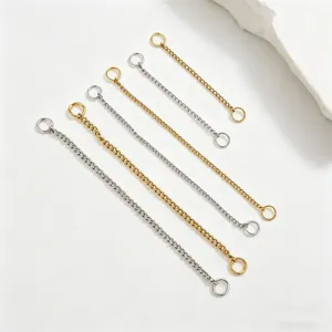 Detail view of stainless steel extension chains in gold and silver, perfect for DIY jewelry.